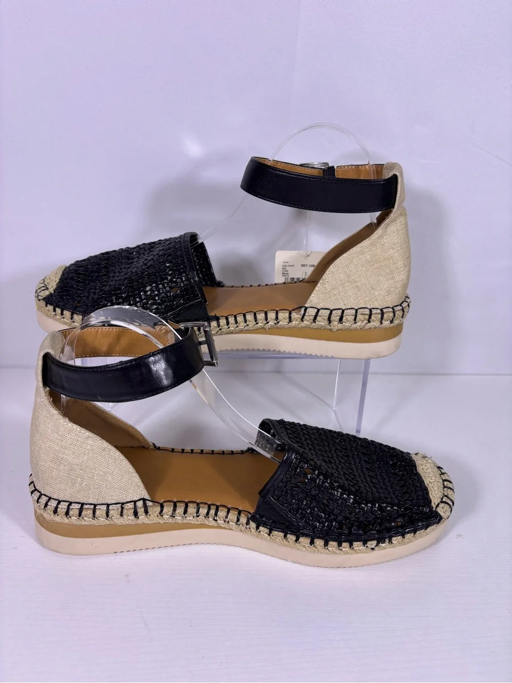 a.n.a Clara Espadrille Sandals Women’s 10 Black Natural Woven Ankle Stra